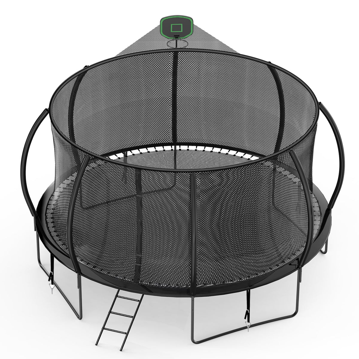 FIZITI 12FT 990LBS Trampoline with Basketball Hoop for Kids,Pumpkin Outdoor Trampoline with Enclosure Net,Sprinkler,Light,Socks,Ladder, Recreational Backyard Trampoline Capacity for 4-6 Kids
