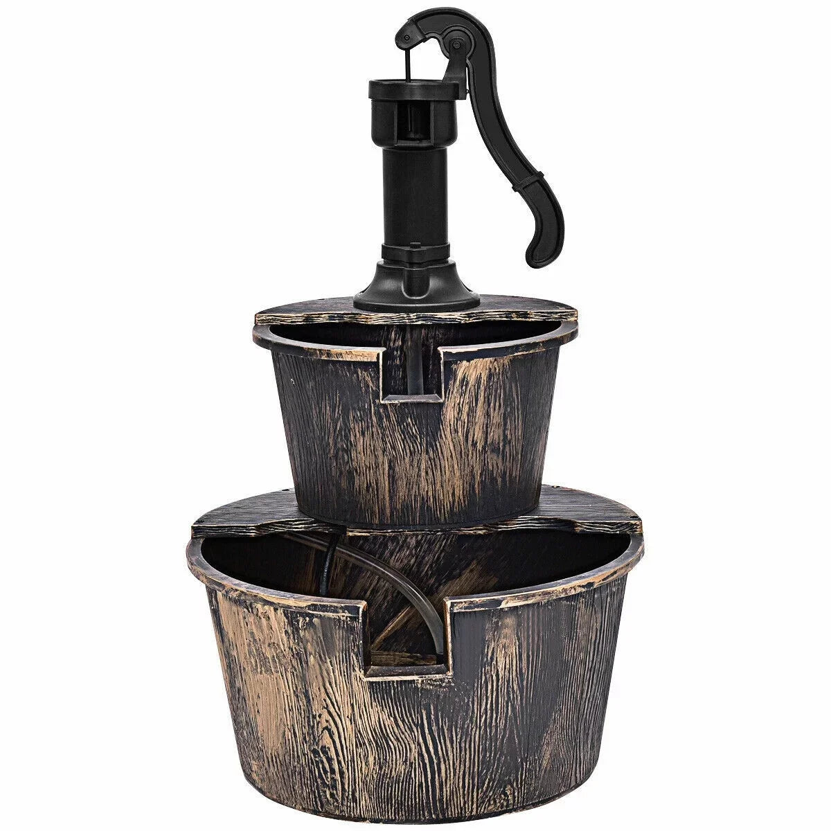 2-Tier Barrel Waterfall Fountain with Pump | Outdoor Garden Barrel aqua Fountain