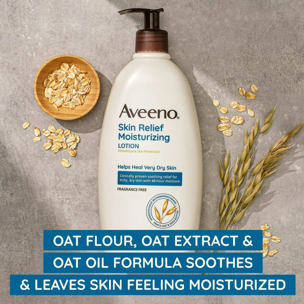 Pump Bottle Unscented Lotion (EA/1). Hand and Body Moisturizer Aveeno Skin Relief 12 oz