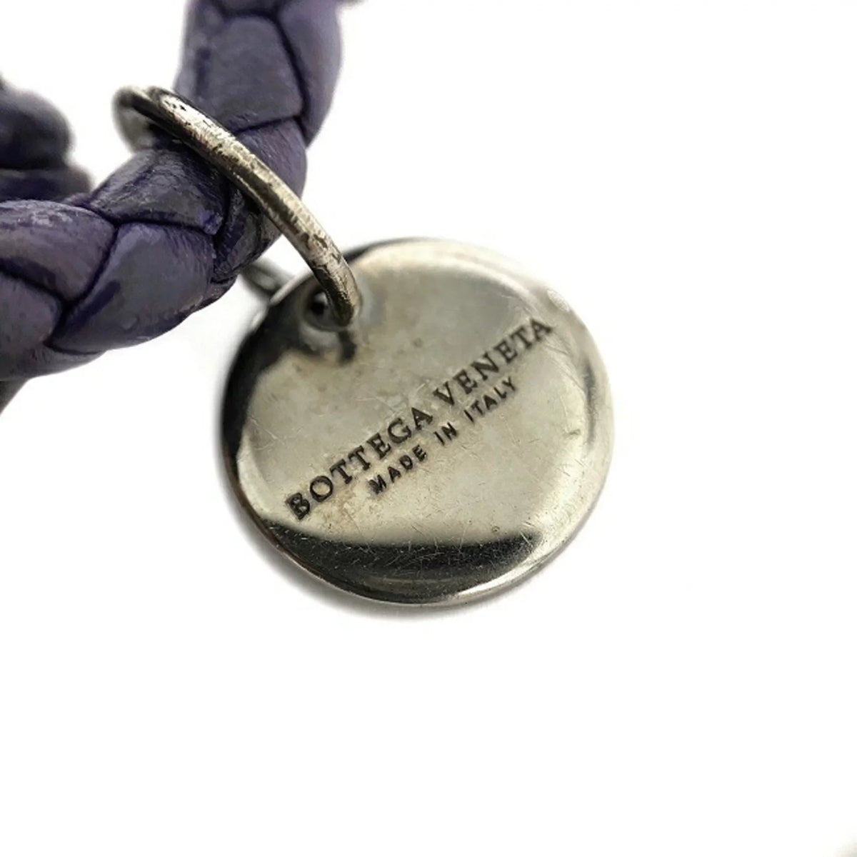 Pre-Owned Bottega Veneta Ec-14203 Leather Charm Bracelet Purple,Silver (Fair)