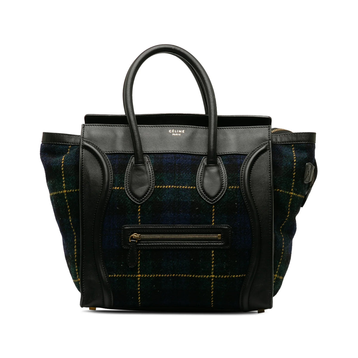 Pre-Owned Authenticated Celine Mini Tartan Luggage Tote Wool Fabric Blue Tote Bag Unisex (Good)