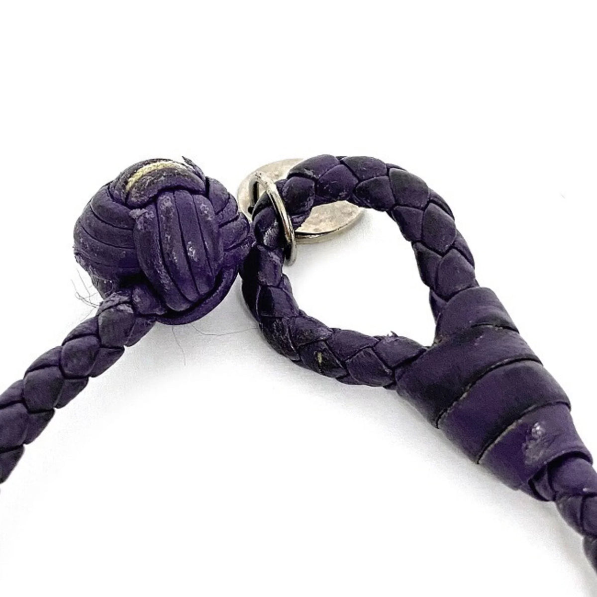 Pre-Owned Bottega Veneta Ec-14203 Leather Charm Bracelet Purple,Silver (Fair)