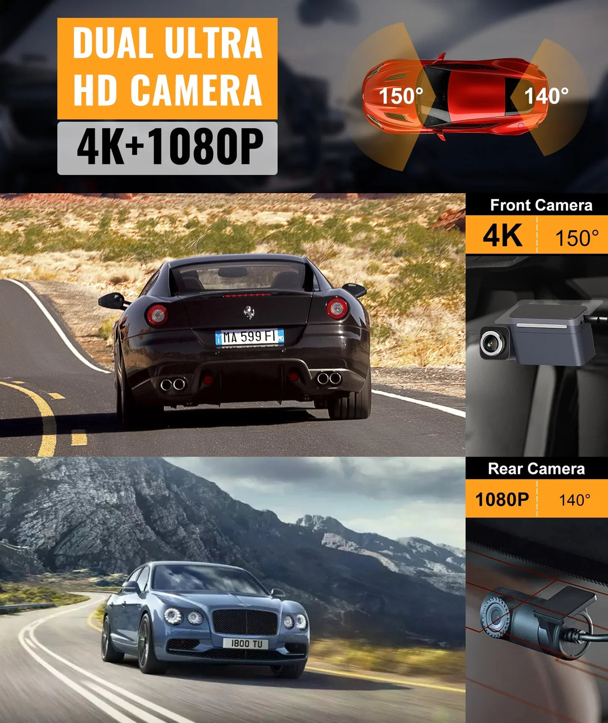 MINIEYE C2M 4K Dash Cam Front and Rear, Dual Dash Camera for Cars 4K+1080P -  AI Collision Avoidance Device, 2.4'' LCD, Built-in 5G WiFi GPS, ADAS, Loop Recording, Super Night Vision, APP OTA Update