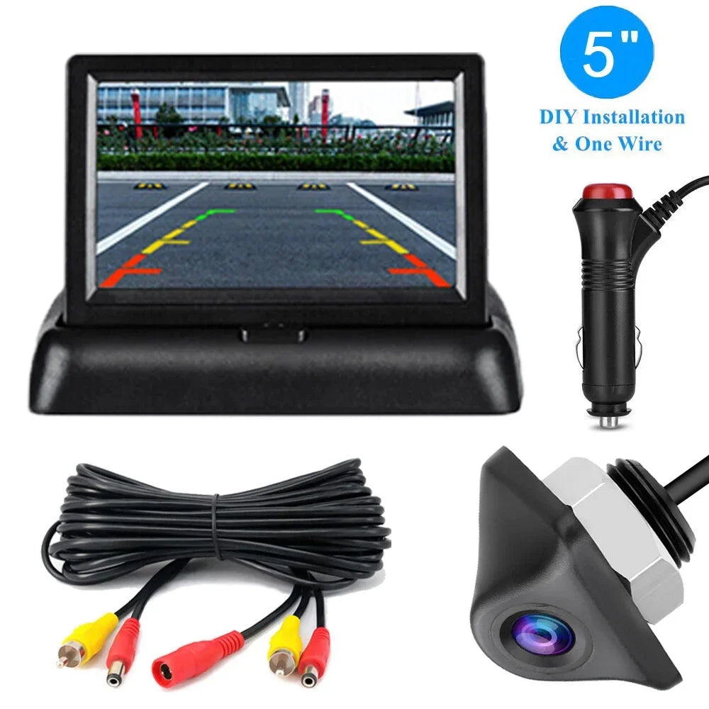 5in Foldable LCD Display Monitor Car Rear View Backup LED Night Camera