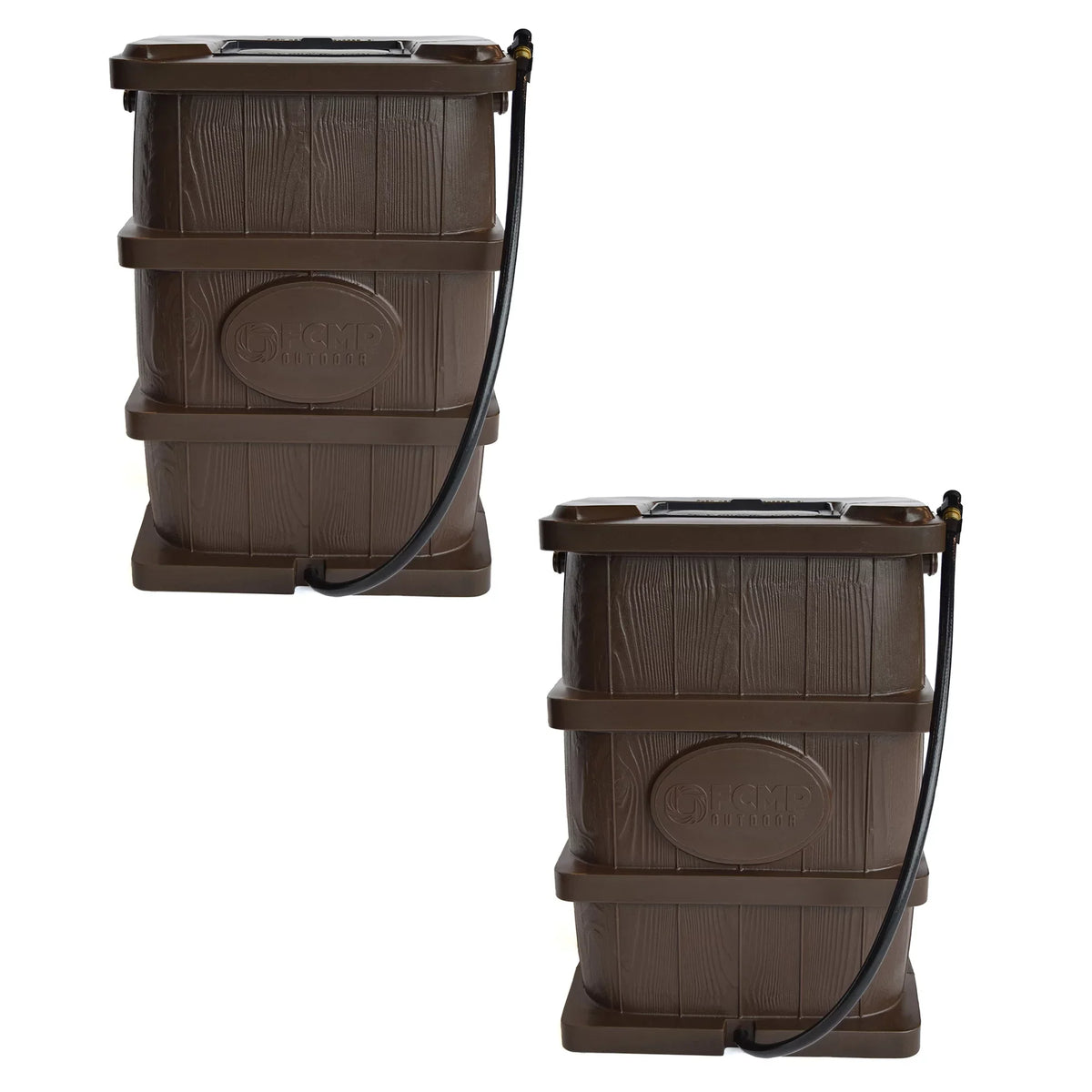 FCMP Outdoor 45 Gal Wood Grain Rain moisture Catcher Barrel, Brown (2 Pack)