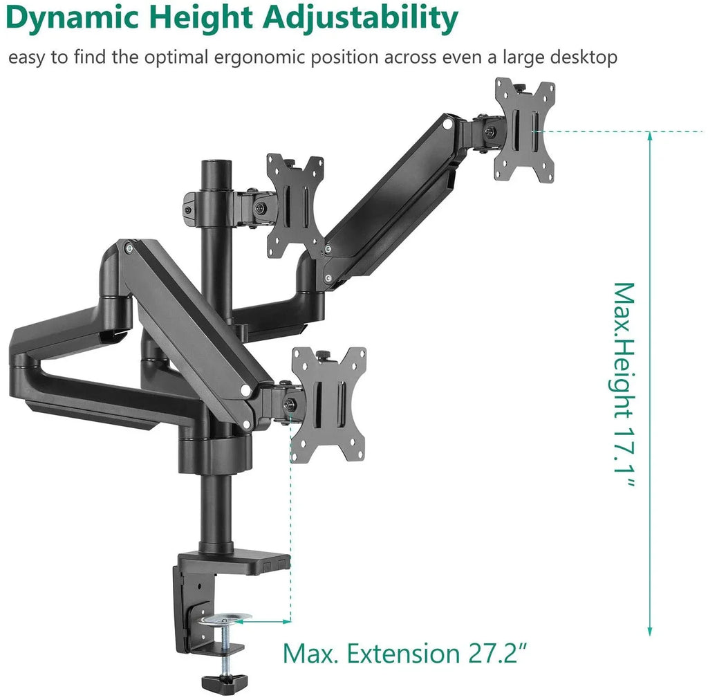 Premium Triple LCD Monitor Desk Mount Fully Adjustable Gas Spring Stand for Display up to 27 inch, 15.4lbs Weight Capacity