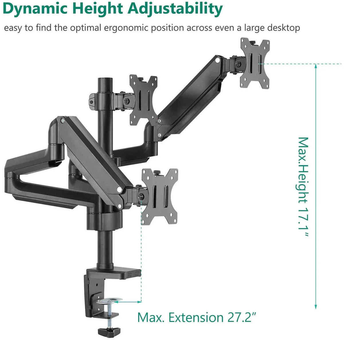 Premium Triple LCD Monitor Desk Mount Fully Adjustable Gas Spring Stand for Display up to 27 inch, 15.4lbs Weight Capacity