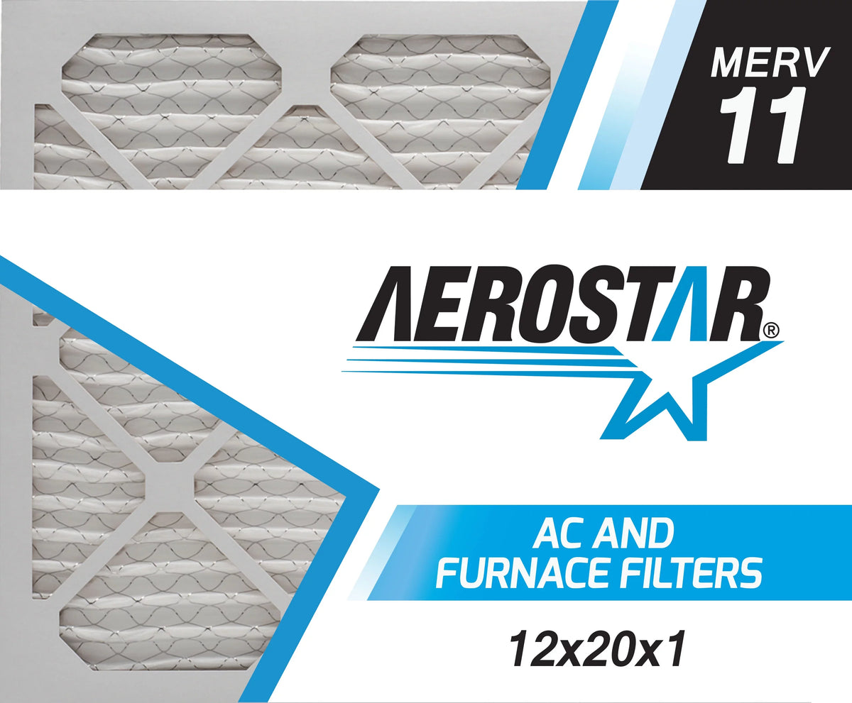 Aerostar 12x20x1 MERV  11, Pleated Air Filter, 12x20x1, Box of 6, Made in the USA