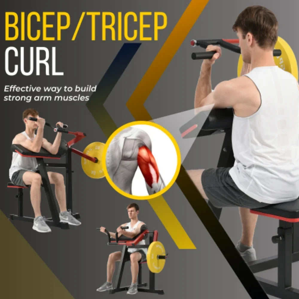 Leg Extension Curl Machine Exercises Strength Standard Bench with Adjustable Preacher Curl for Home Gym