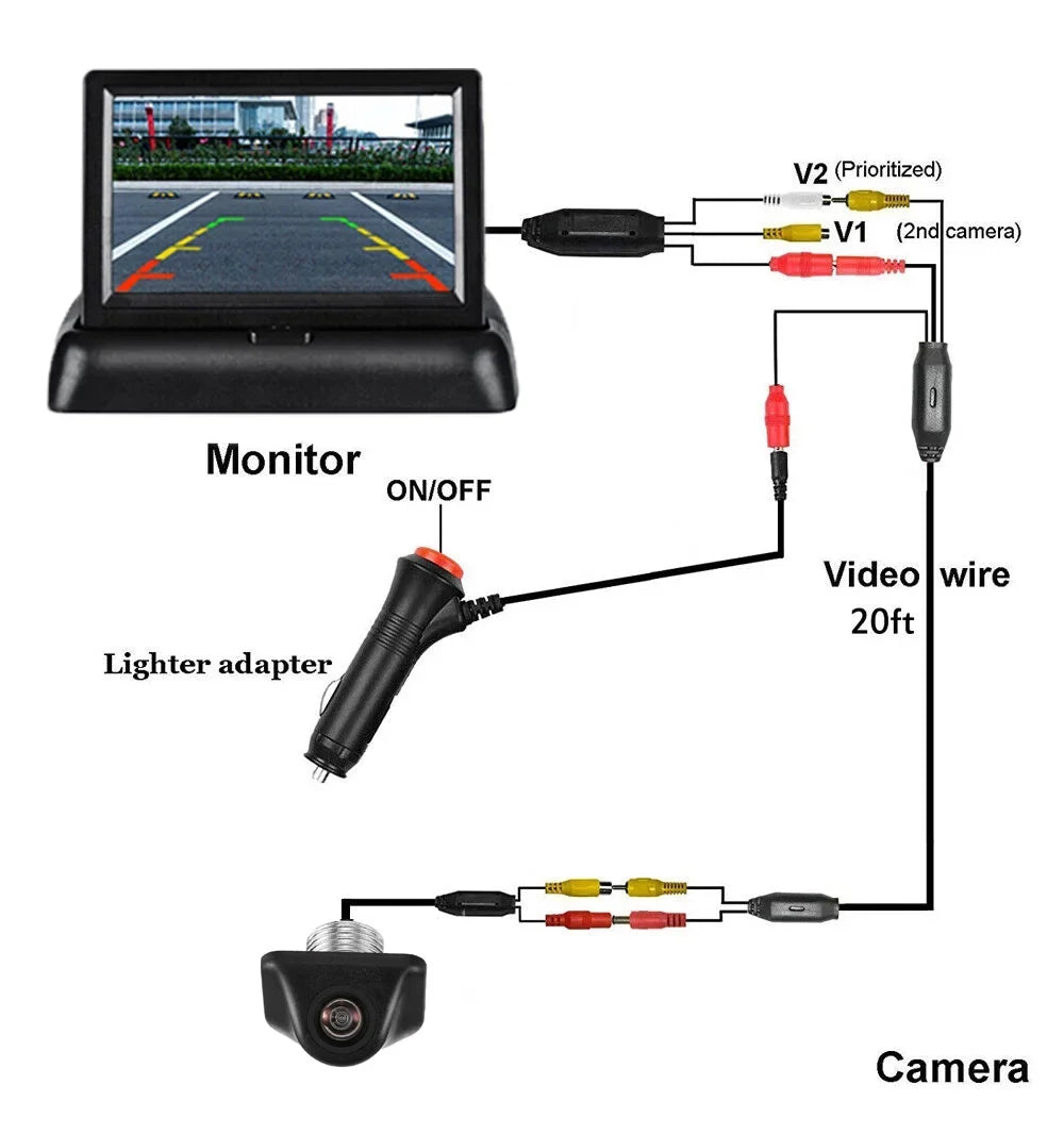 5in Foldable LCD Display Monitor Car Rear View Backup LED Night Camera