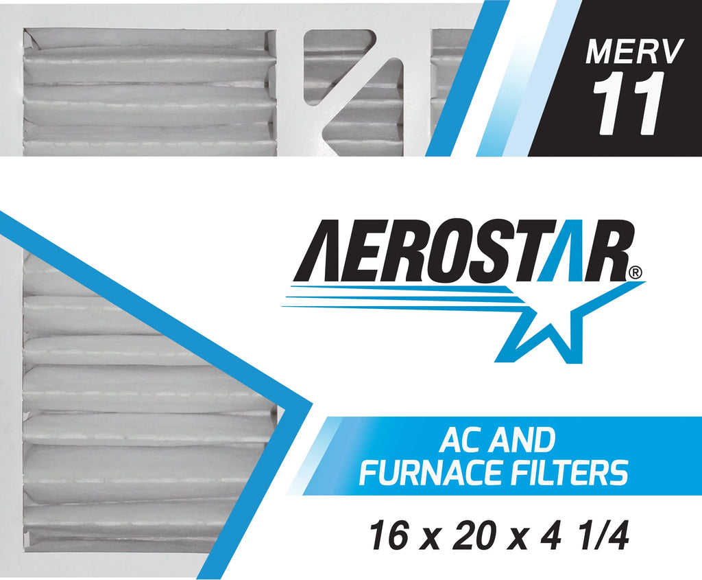 Aerostar 16x20x4 1/4 MERV  11, Carrier Replacement Pleated Air Filter, 16x20x4 1/4, Box of 2