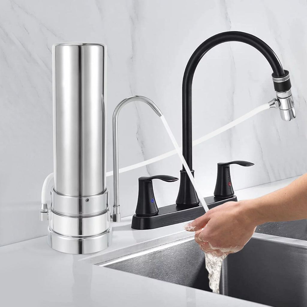 Countertop Filter Tap aqua Filtration Filter Sink Drinking System Stainless Silver