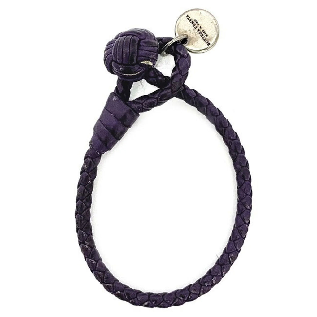 Pre-Owned Bottega Veneta Ec-14203 Leather Charm Bracelet Purple,Silver (Fair)