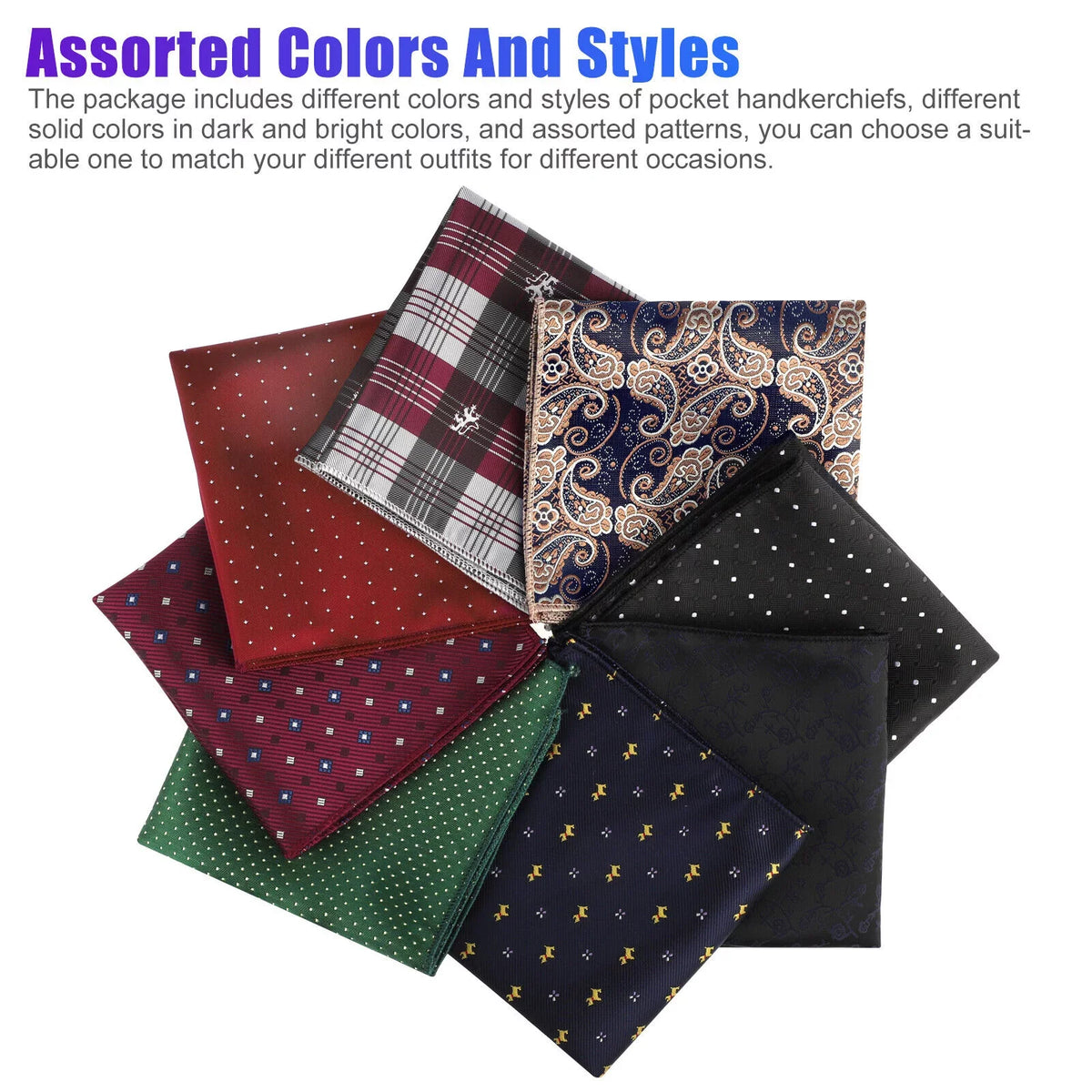 8PCS Men Silk Pocket Square Handkerchief Fashion Floral Dot Hanky Party Wedding