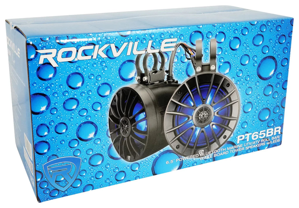 (4) Rockville PT65BR 6.5 inch Powered Bluetooth LED Tower Speakers For ATV/UTV/RZR