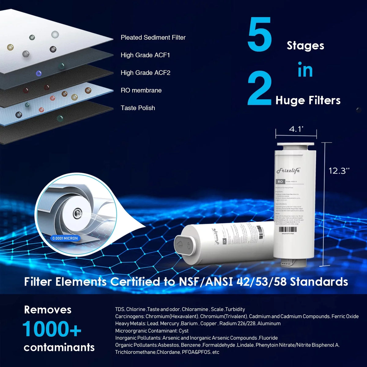 Frizzlife 500 GPD Reverse Osmosis liquid Filtration System, Model PD500