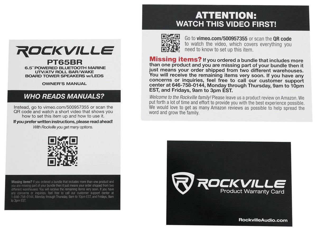 (4) Rockville PT65BR 6.5 inch Powered Bluetooth LED Tower Speakers For ATV/UTV/RZR
