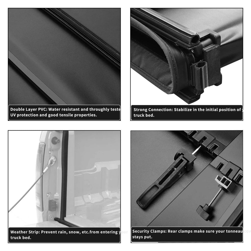 Ledkingdomus 5.5ft Soft 4 Fold Truck Bed Tonneau protector for 14-21  Tundra w/ Deck Rail System