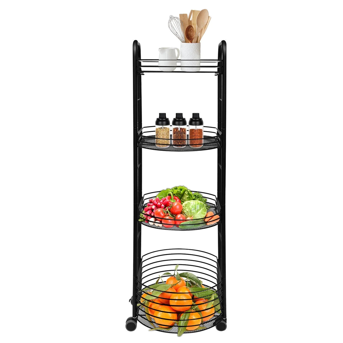 4 Tier Movable Storage Trolley Cart Utility Storage Rack Kitchen Organizer Shelf
