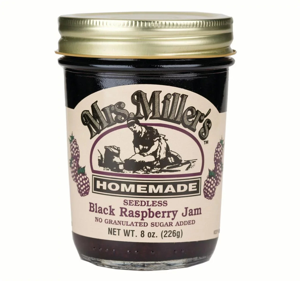 Jars. Miller's Homemade No Sugar Seedless Black Raspberry Jam, 2-Pack 8 oz. Mrs