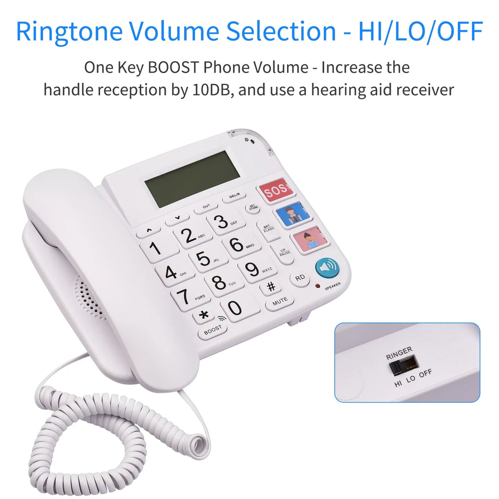 Black Corded Phone with Big Button Desk Landline Phone Telephone Support Hands-Free/Redial/Flash/Speed Dial/Ring Control for Elderly Seniors Home Office Business Hotel