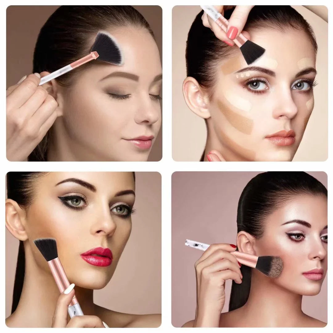 15 pcs Pro Marble Makeup Brush Set with Marble Brusher Holder, for Loose Powder, Contour, Shade, Highlighter, Eyeshadow and Foundation