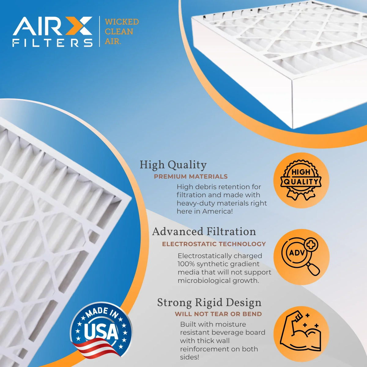 16x25x5 Air Filter MERV 8 Comparable to MPR 700 & FPR 5 appropriate with ReservePro 4511 Premium USA Made 16x25x5 Furnace Filter 2 Pack by AIRX FILTERS WICKED CLEAN AIR.