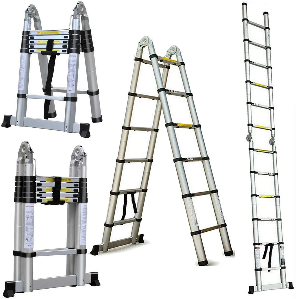 Dayplus 12.5FT/3.8M Aluminum Telescoping Extension Ladder Portable Multi-Purpose Folding A-Frame Ladder