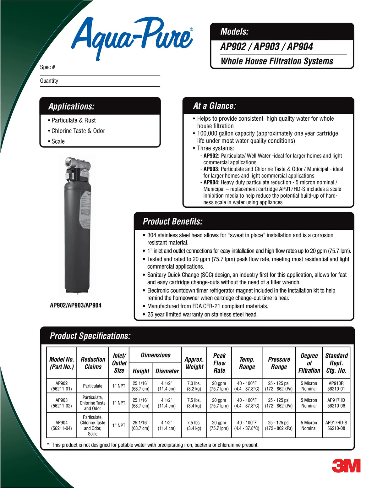 3M Aqua-Pure AP917HD-S Whole House moisture Filter Cartridge, Sanitary Quick-Change, for AP904 Systems