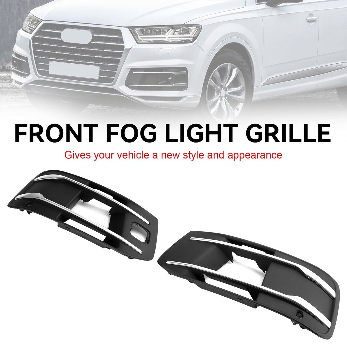 Front Bumper protector Fog Light Grille Bezel Insert Grill Fit for Audi Q7 2016-2019