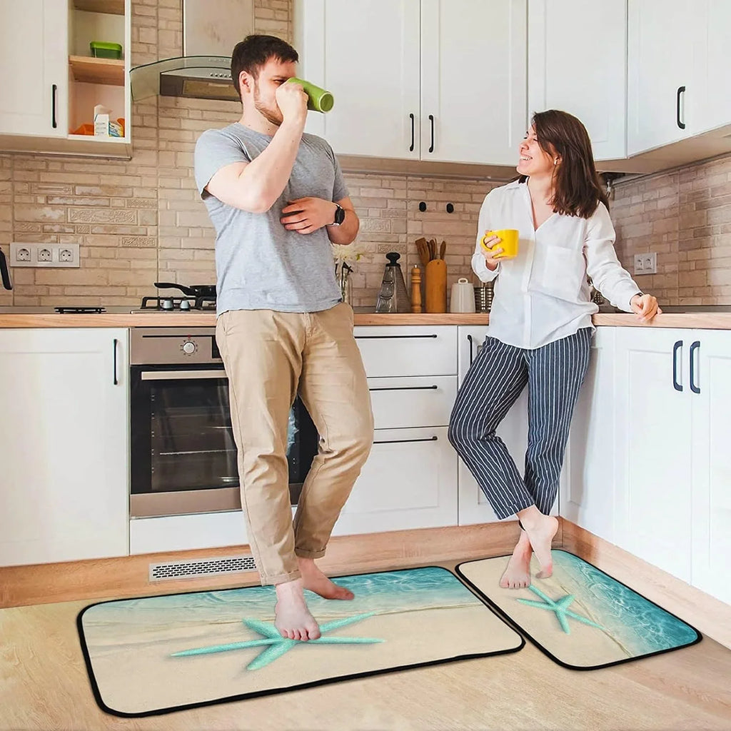 Ocean Beach Starfish Kitchen Mats and Rugs Sea moisture Wave Floor Runner Area Rug Washable Carpet Perfect for Living Room Bedroom Entryway 20x28inches + 20x47inches Home Decor Gift