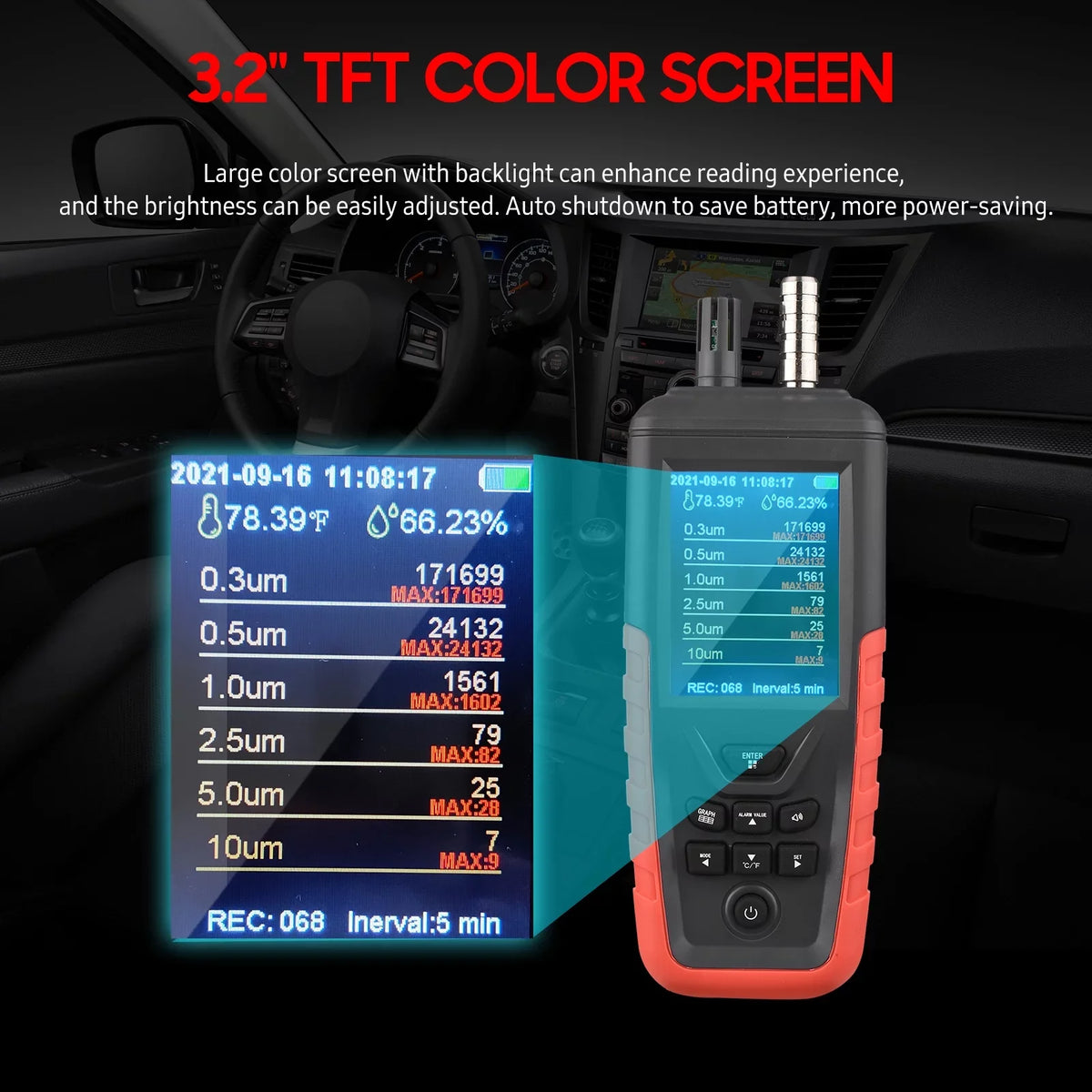 Walmeck Dust Particle Counter 6-Channel 0.3um/ 0.5μm/ 1.0μm/ 2.5μm/ 5.0μm/ 10um PM2.5 PM10 Detector with 3.2-inch Backlight TFT Color Screen Air superior Tester Temperature Humidity Home Offi
