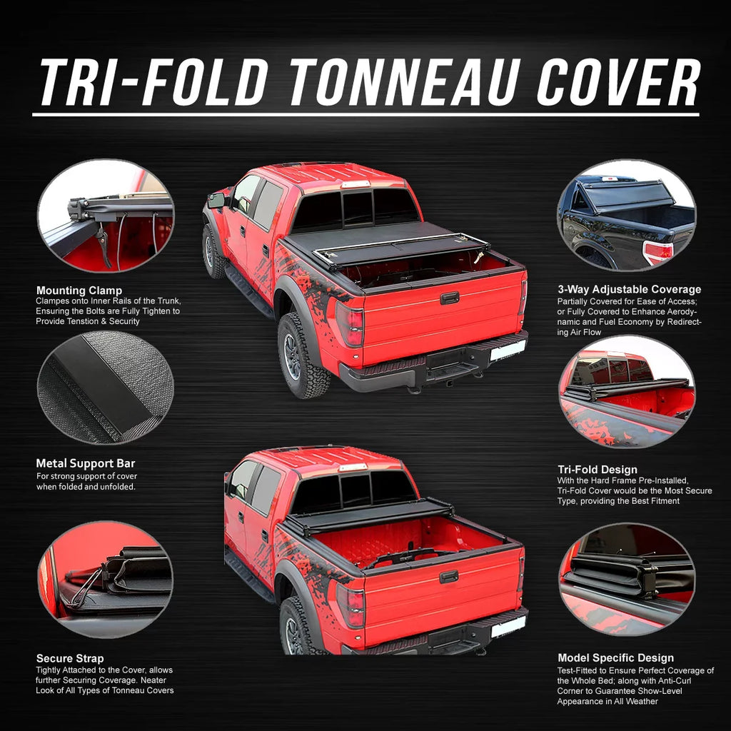 DNA Motoring TTC-TRISOFT-056 For 2007 to 2021  Tundra 5.5' Bed Fleetside Adjustable Tri -Fold Soft Top Trunk Tonneau protector 20 19 18 17 16 15 14 13 12 11 10 09 08