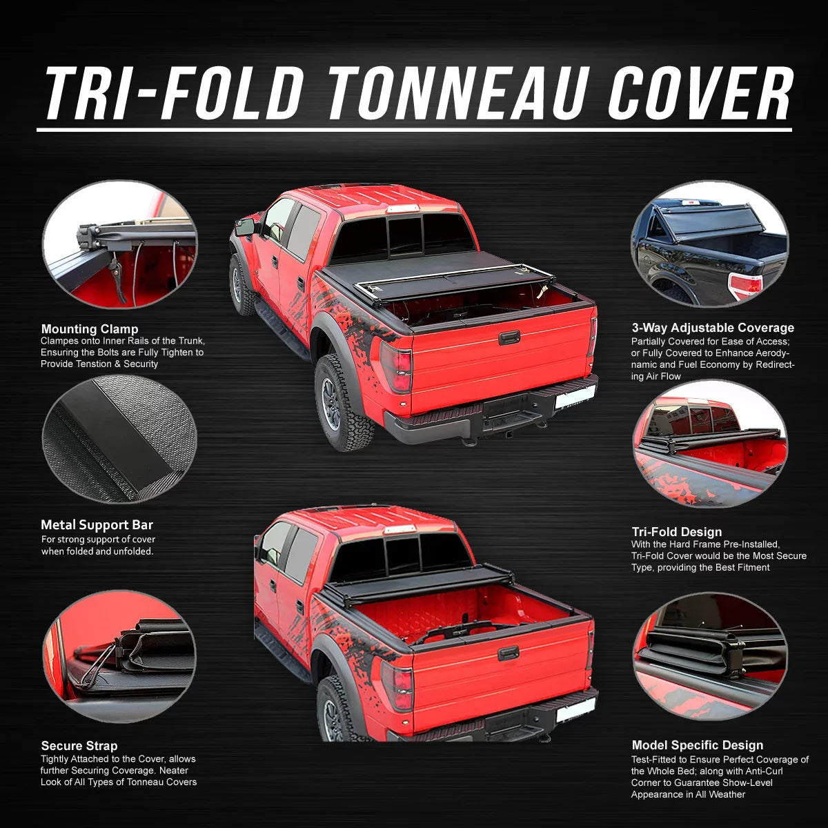 DNA Motoring TTC-TRISOFT-056 For 2007 to 2021  Tundra 5.5' Bed Fleetside Adjustable Tri -Fold Soft Top Trunk Tonneau protector 20 19 18 17 16 15 14 13 12 11 10 09 08