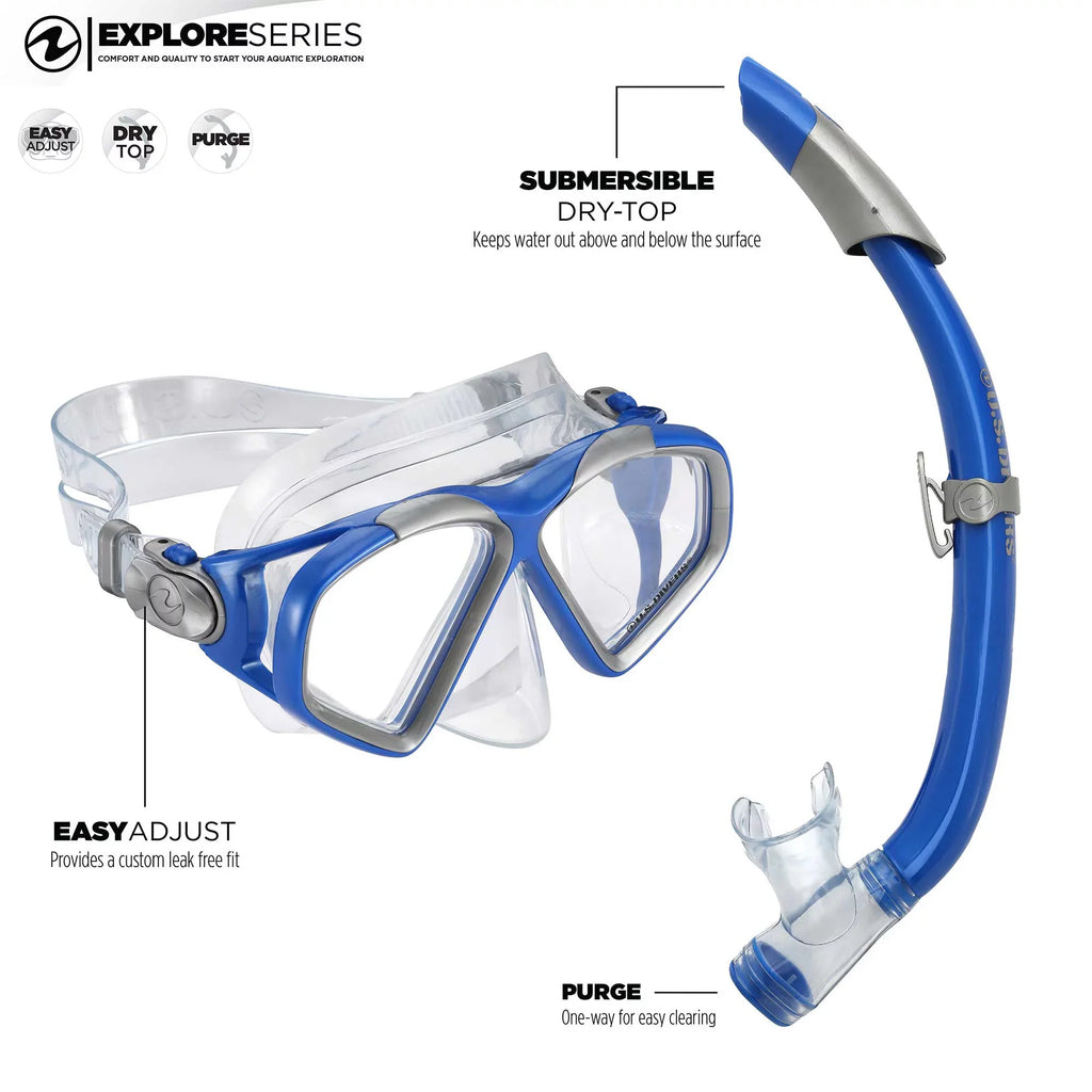 Divers Cozumel Snorkel Combo, Blue. U.S