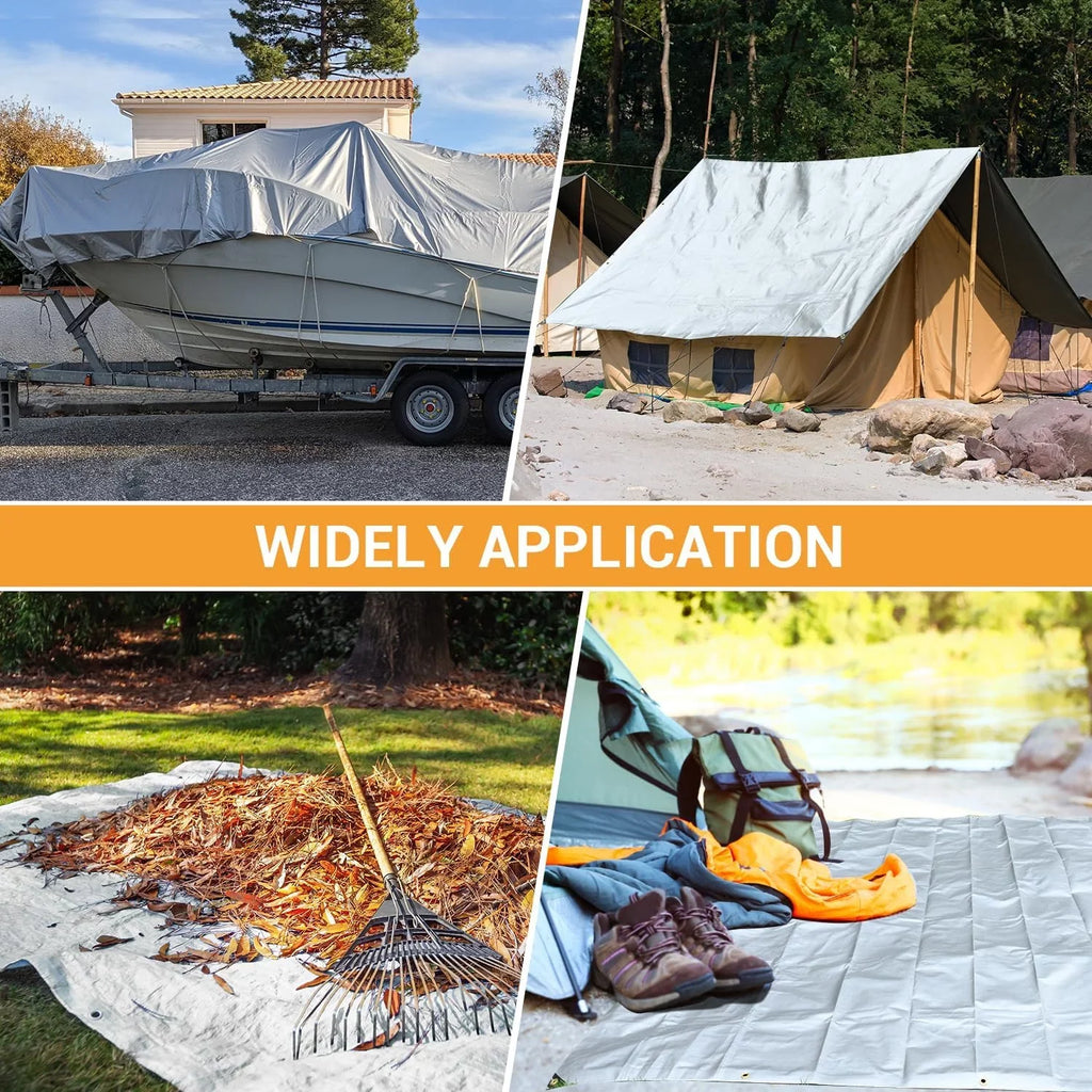 Tarps Heavy Duty Waterproof 12? X 20?, Extra Thick 16 Mil, Tear & Fade impervious, 100% UV Blocking, Outdoor Tarp with Reinforced Grommets for Roof, Camping, Patio, Pool, vessel(Silver/Black)