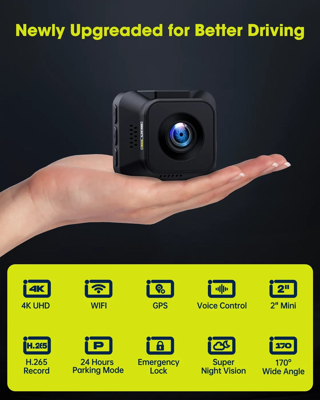UHD 4K Dash Cam with Built-in WiFi GPS Super Night Vision, TOGUARD Voice Control Car Camera Front Camera for Car