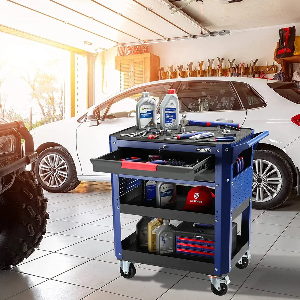 WORKPRO Premium 28" 2-Drawer Rolling Tool Cart, Heavy Duty Utility Industrial Service Cart Storage Organizer with Wheels and Locking System, for Mechanic, Warehouse, Garage, Workshop, 400 lbs Load