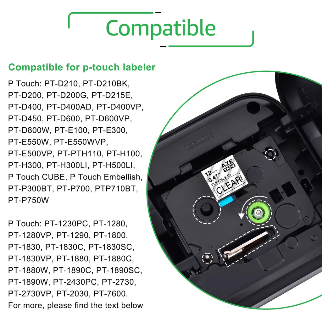 GREENCYCLE 30PK suitable for Brother P-touch 12mm x 8m Black on Clear TZ TZe TZe-FX131 TZ-FX131 TZe-131 TZ-131 Flexible ID Cable Wire Label Tape