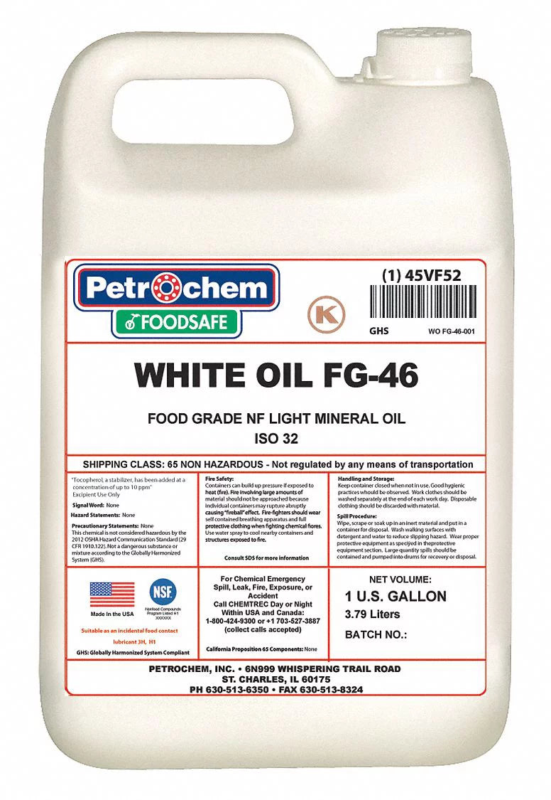 WO FG-46-001. Petrochem Mineral Hydraulic Oil,Food Grade,1 gal