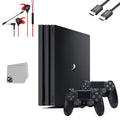 Pre-Owned  PlayStation 4 Pro 1TB Black Gaming Console With 2 Controller + Gaming Earbuds With Microphone BOLT AXTION Bundle