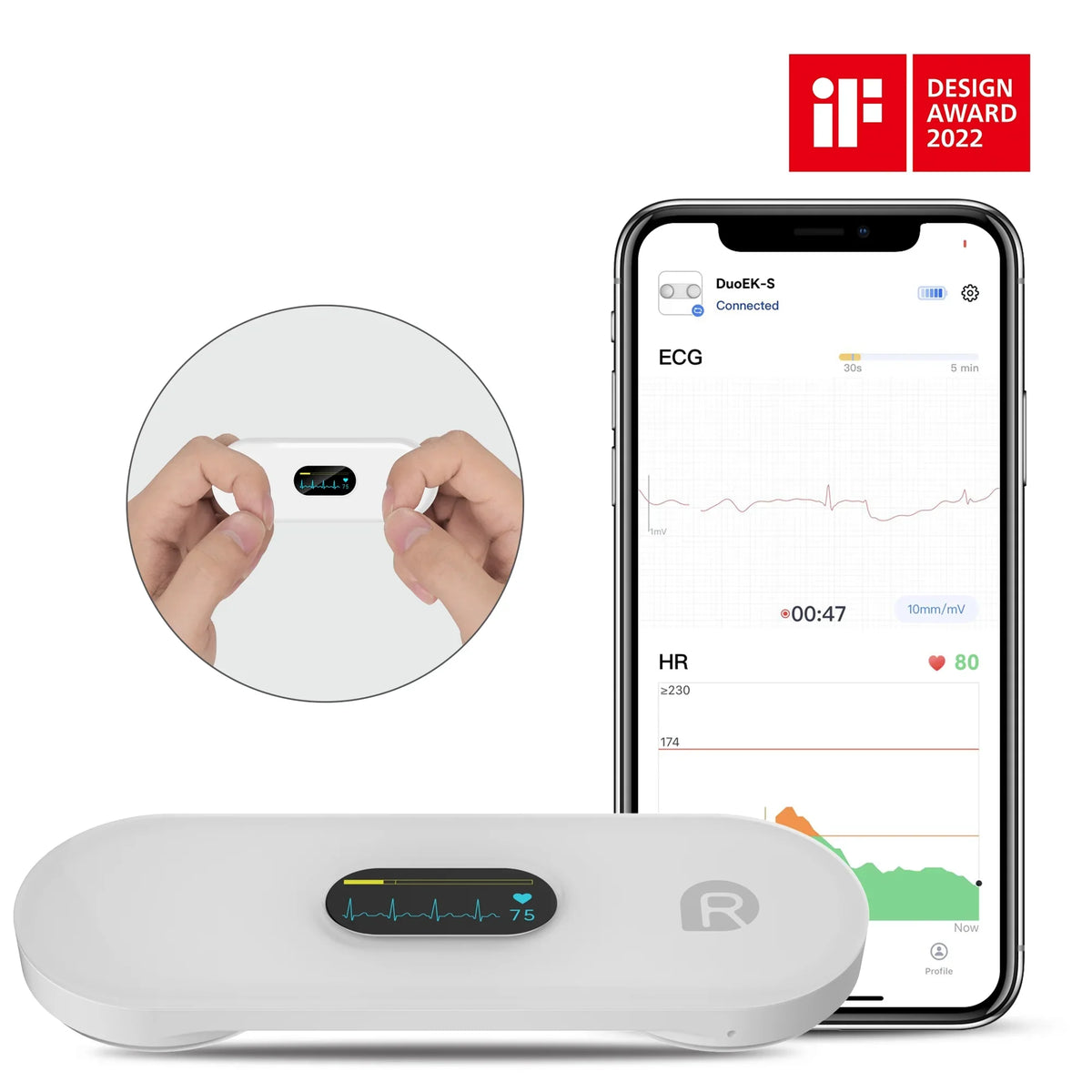 Wellue ECG Heart Monitor with Screen Display,Handheld Bluetooth Personal EKG Monitor with Heart Rate Tracker for Home Use,30s-5mins Measurement,Unlimited Storage Free APP