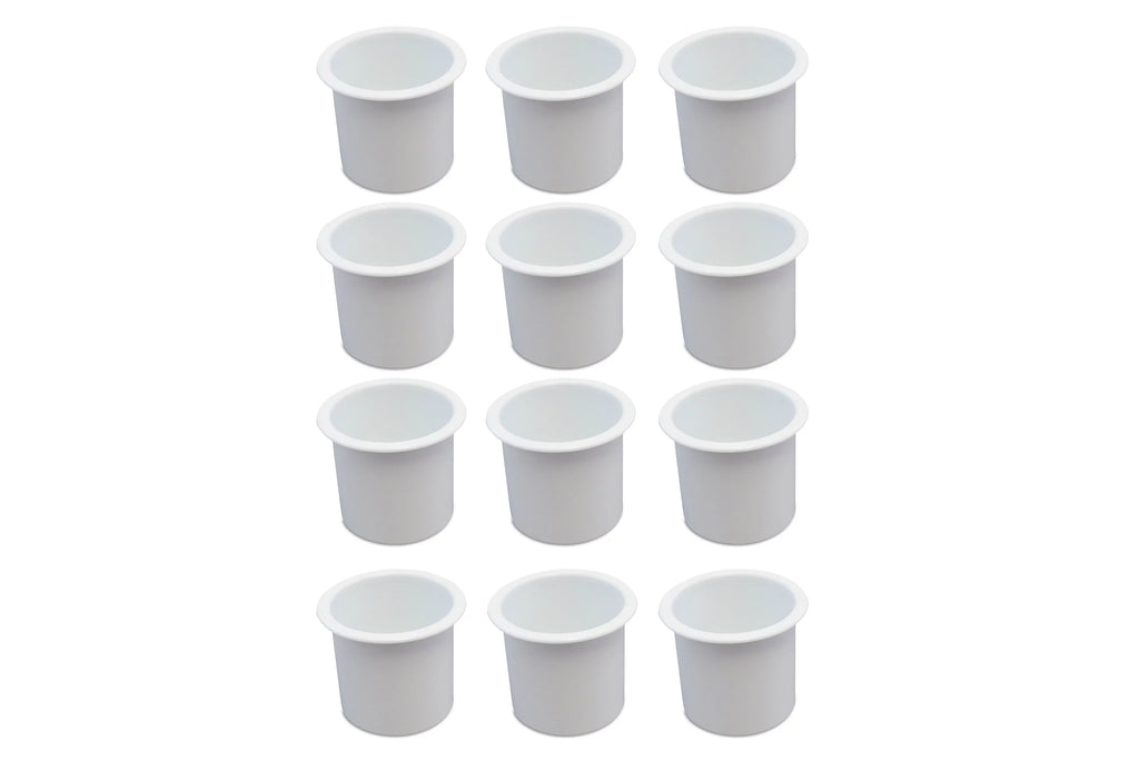 12 Cup Holder Plastic Pocket Recessed Drop In Insert Universal for ship RV Car Truck Sofa Game Table Marine Pontoon Motorhome Camper White