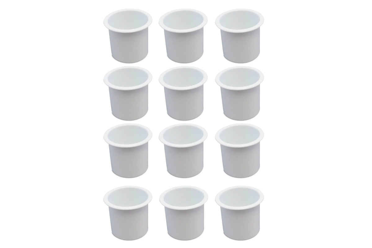 12 Cup Holder Plastic Pocket Recessed Drop In Insert Universal for ship RV Car Truck Sofa Game Table Marine Pontoon Motorhome Camper White
