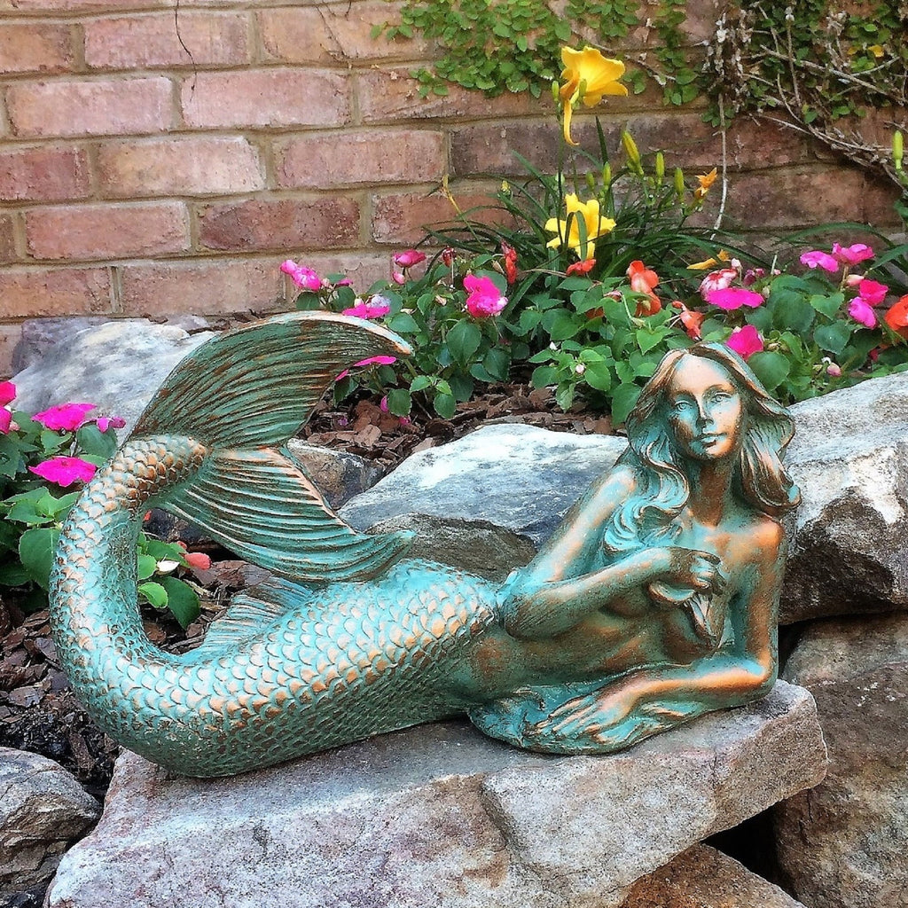 Bronze Patina Sexy Mermaid Nautical Beach Statue. Homestyles 12 in