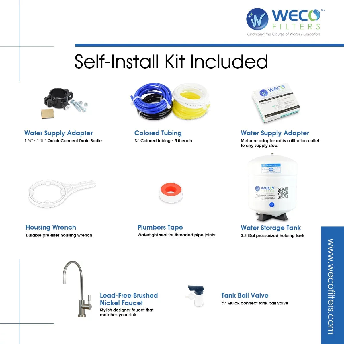 WECO VGRO-75GS-10EXTRA.5 High Efficiency Reverse Osmosis Drinking liquid Filtration System with Bacteriostatic Filter