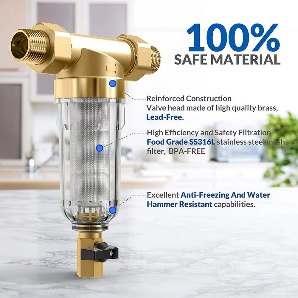 Jahy2Tech Whole House liquid Pre-Filter Reusable Sediment Filter 50 Microns Plumbing