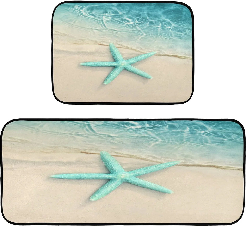 Ocean Beach Starfish Kitchen Mats and Rugs Sea moisture Wave Floor Runner Area Rug Washable Carpet Perfect for Living Room Bedroom Entryway 20x28inches + 20x47inches Home Decor Gift