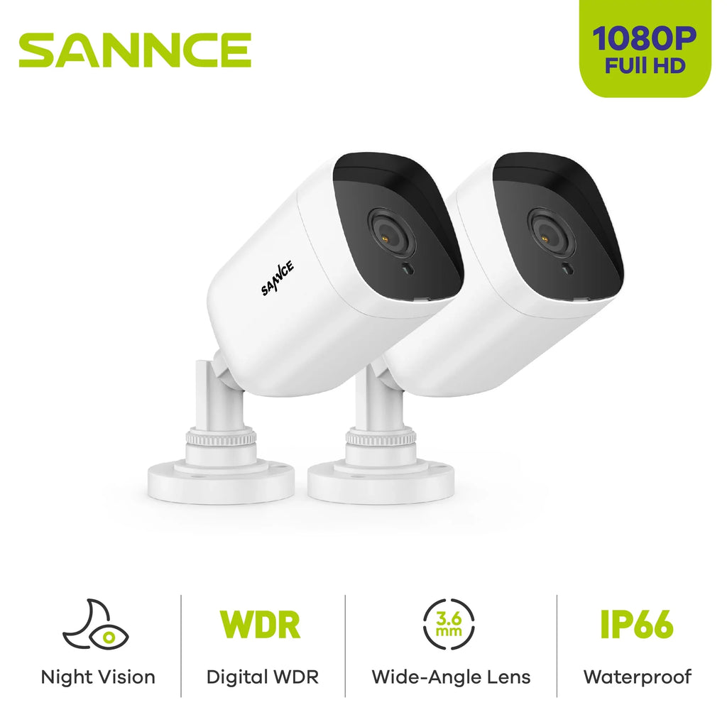 SANNCE 2PCS 2MP Full HD Wired Analog CCTV TVI-HD Security Camera for DVR Security Camera System with Outdoor IP66 Waterproof 100 ft Night Vision