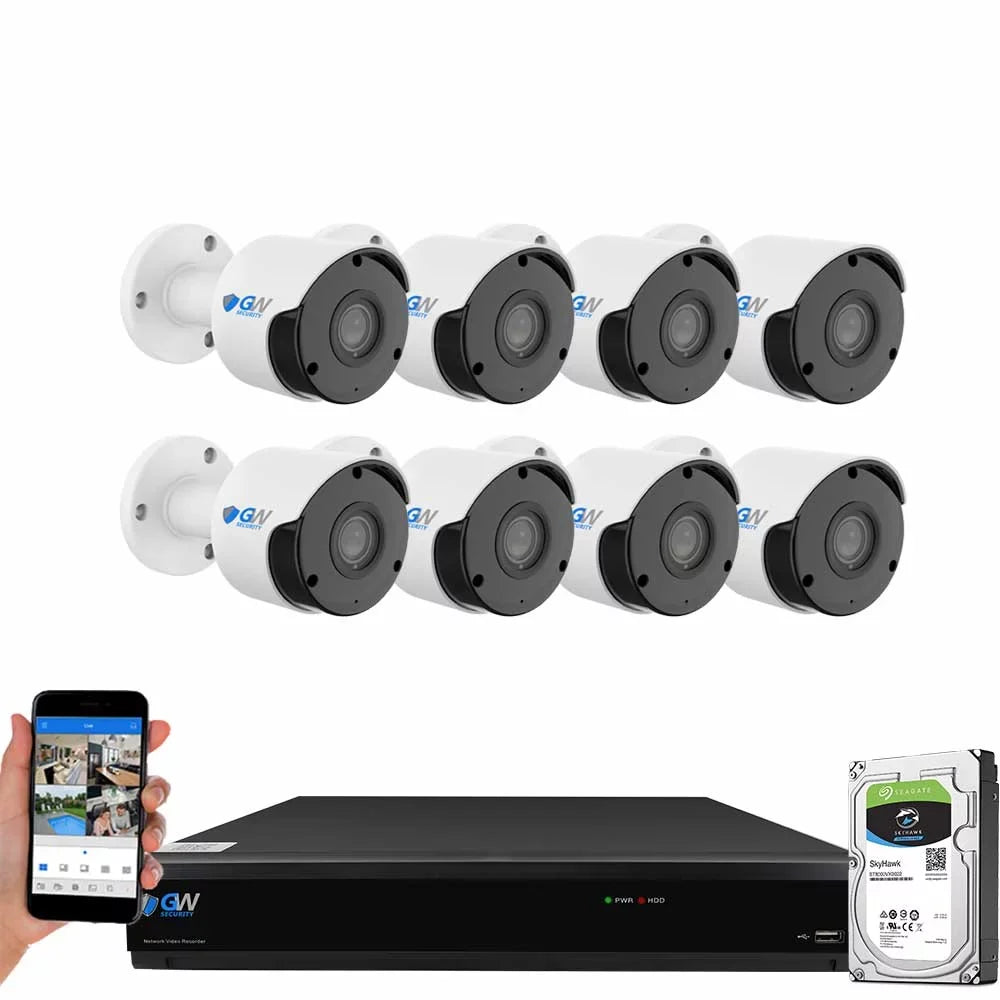 GW Security 8MP Security Camera System Outdoor with AI Face/Human/Vehicle Detection, 8 Channel 4K DVR and 8 x 3840TVL 8MP Microphone Home CCTV Cameras, Smart AI Alert & Playback, 2TB Hard Drive